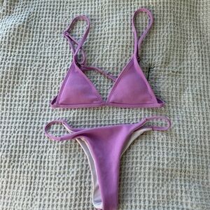 Women's Pink Triangle Bikini Set - Bralette Top & High-Cut Bottom